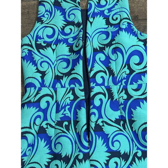 J.Crew Dress 0 G1061 Blue Green‎ Baroque Scroll Sheath Sleeveless Jacquard SP17 - Picture 9 of 13